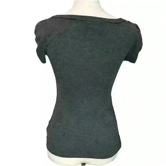 Iz Byer Y2K gray short sleeve top with black lace detail size small - Picture 4 of 8